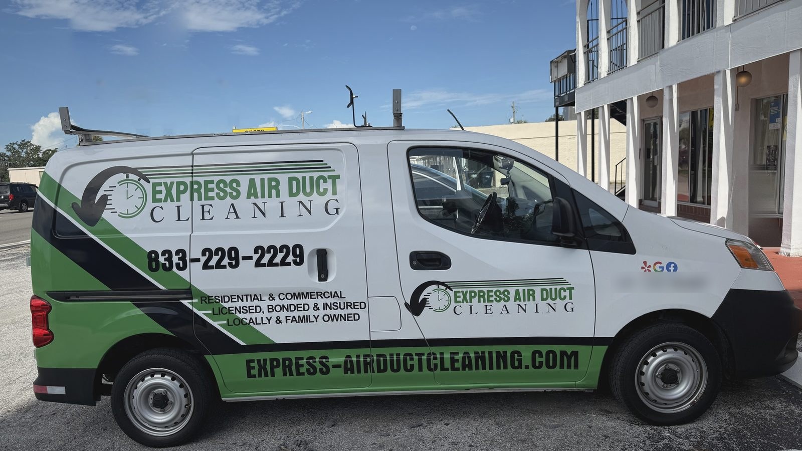 White Express Air Duct Cleaning service van